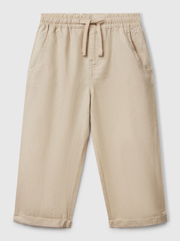 Pantalon en lin mélangé à cordon de serrage Garçon