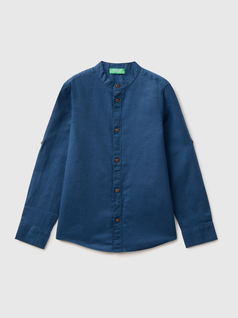 Chemise col mao en lin mélangé