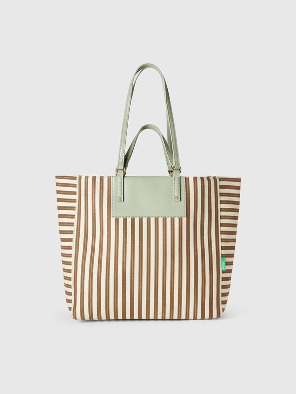 Cabas rayé vert et beige Femme