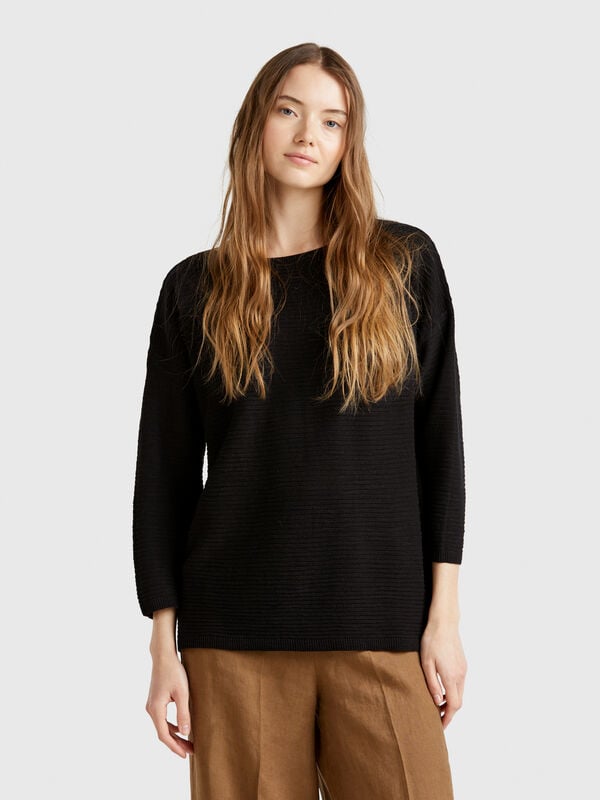 Pull en lin mélangé à manches 3/4 Femme