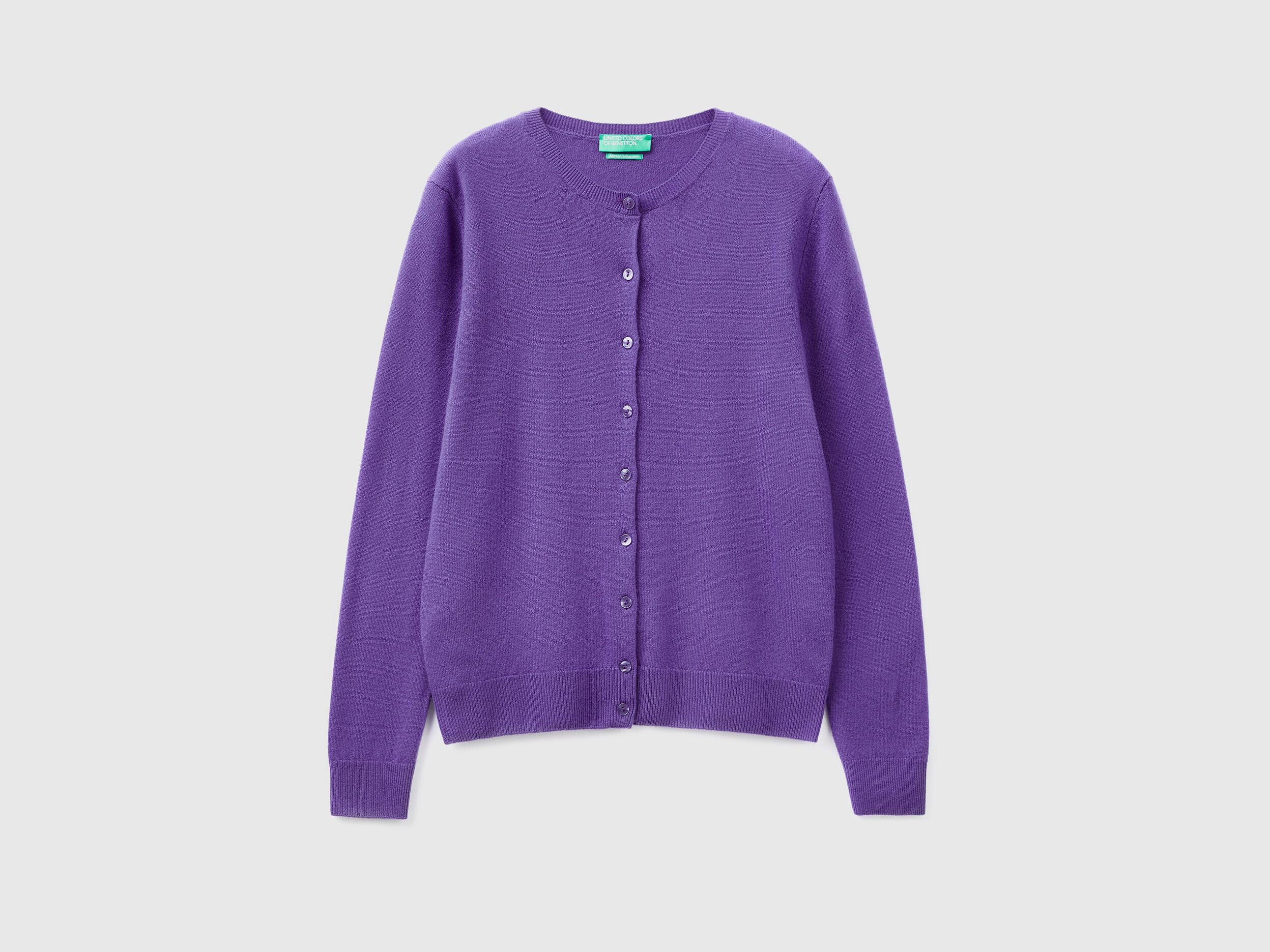 Gilet violet col rond en pure laine m rinos Violet Benetton