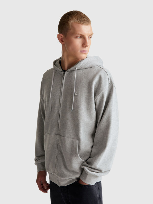 Sweat-shirt en coton avec zip et capuche Homme