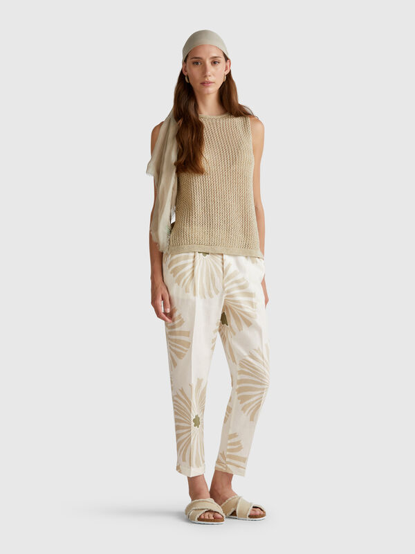 Pantalon en lin imprimé Femme