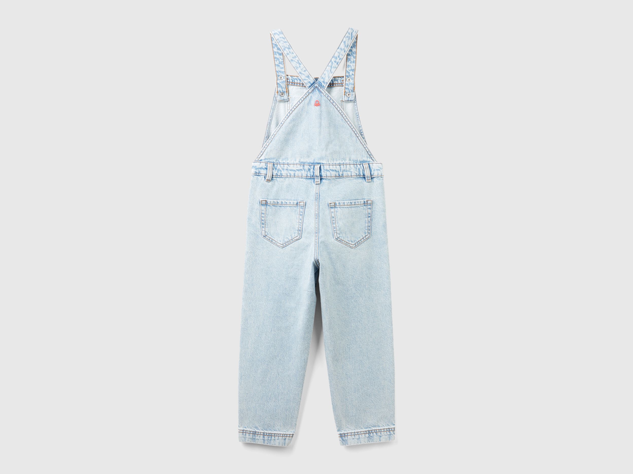 Salopette en jeans a strass Bleu Clair Benetton