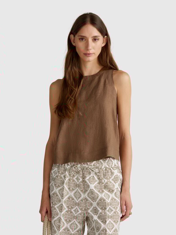 Top sans manches en pur lin Femme