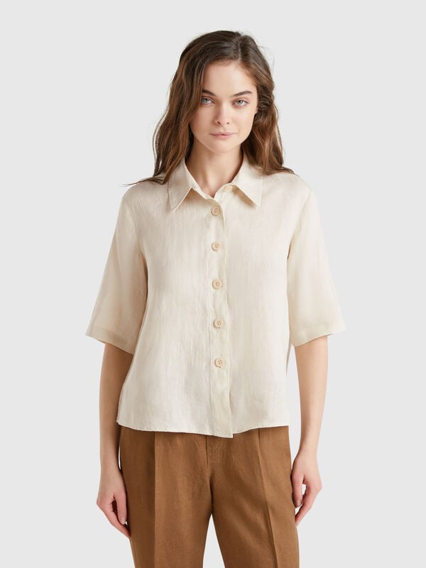 Chemise courte en pur lin Femme