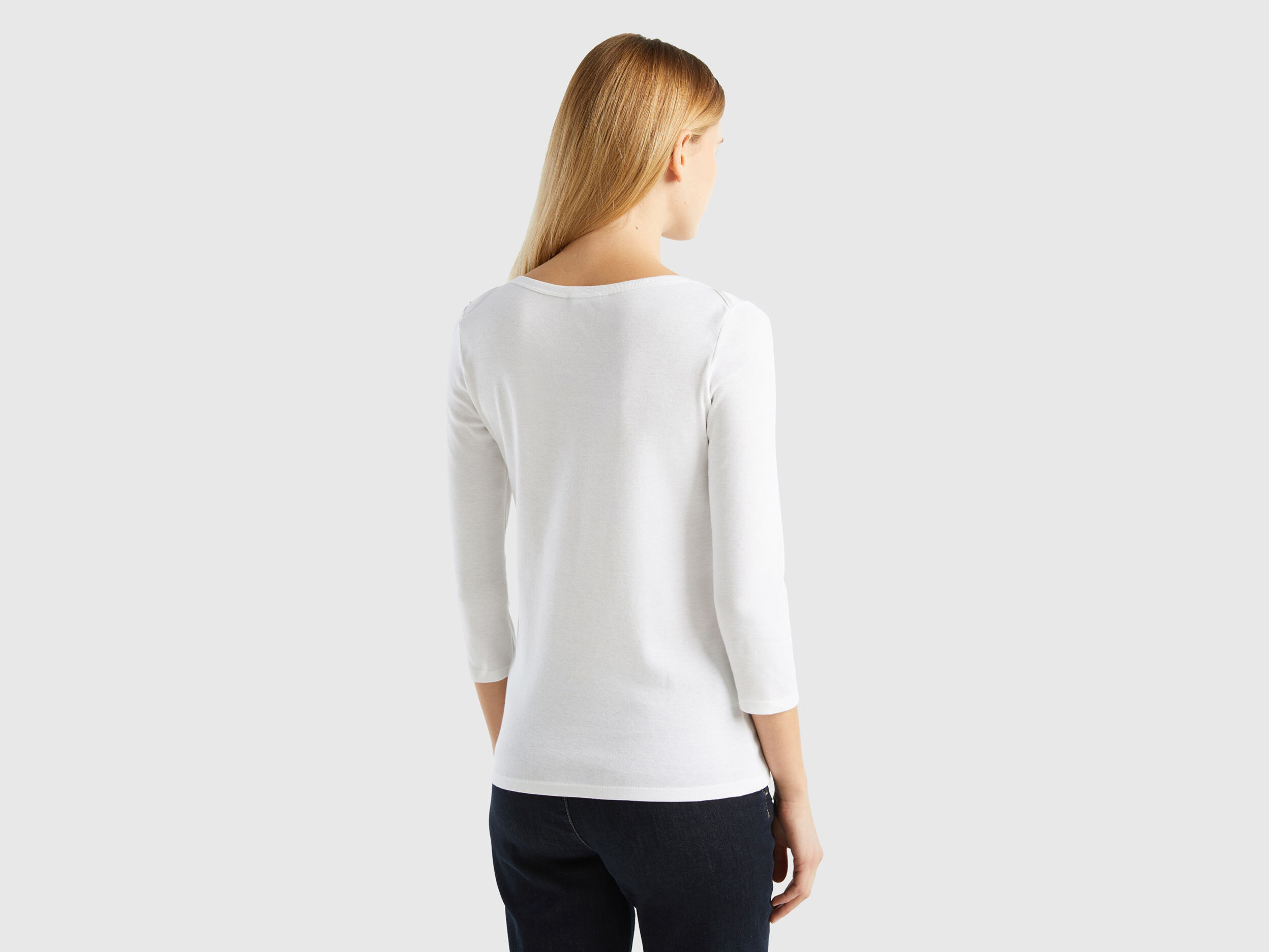 T shirt avec encolure bateau 100 coton Blanc Benetton