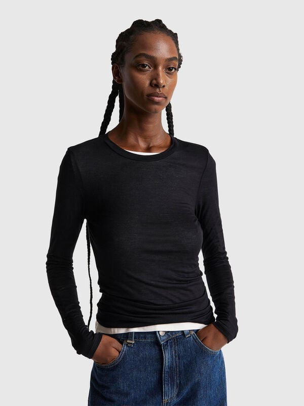 T-shirt en mélange viscose et cachemire T-shirt en mélange viscose et cachemire Femme
