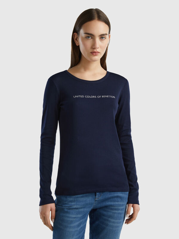 T-shirt bleu foncé manches longues Femme