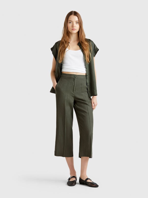 Pantalon court en pur lin Femme