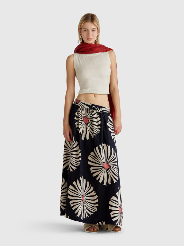 Jupe midi à imprimé fleurs Femme