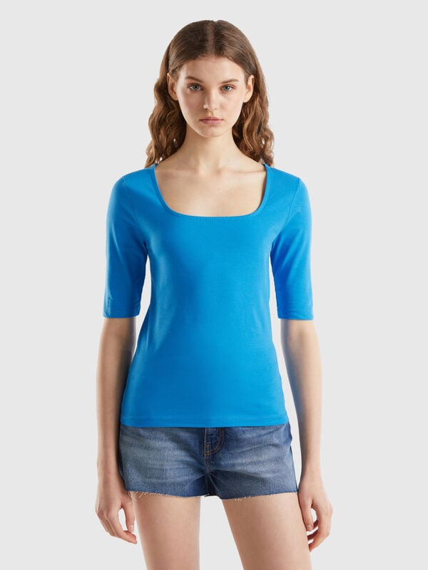 T-shirt ajusté en coton stretch Femme