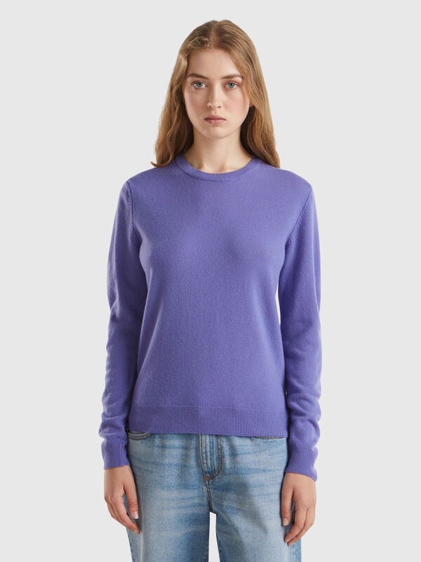 Pull col rond violet en pure laine mérinos Femme