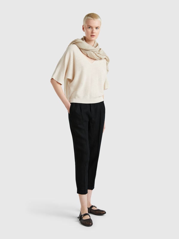 Pantalon court en 100% lin Femme