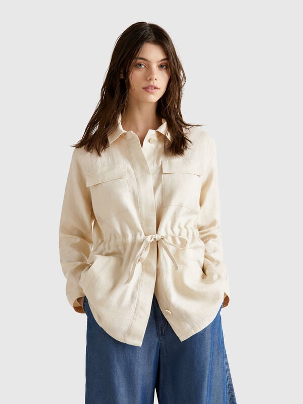 Veste avec cordon de serrage en pur lin Femme