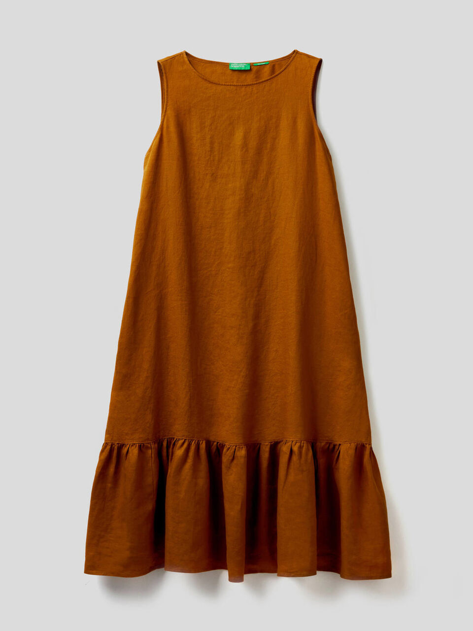 Robe mi-longue en pur lin avec volant image number 1
