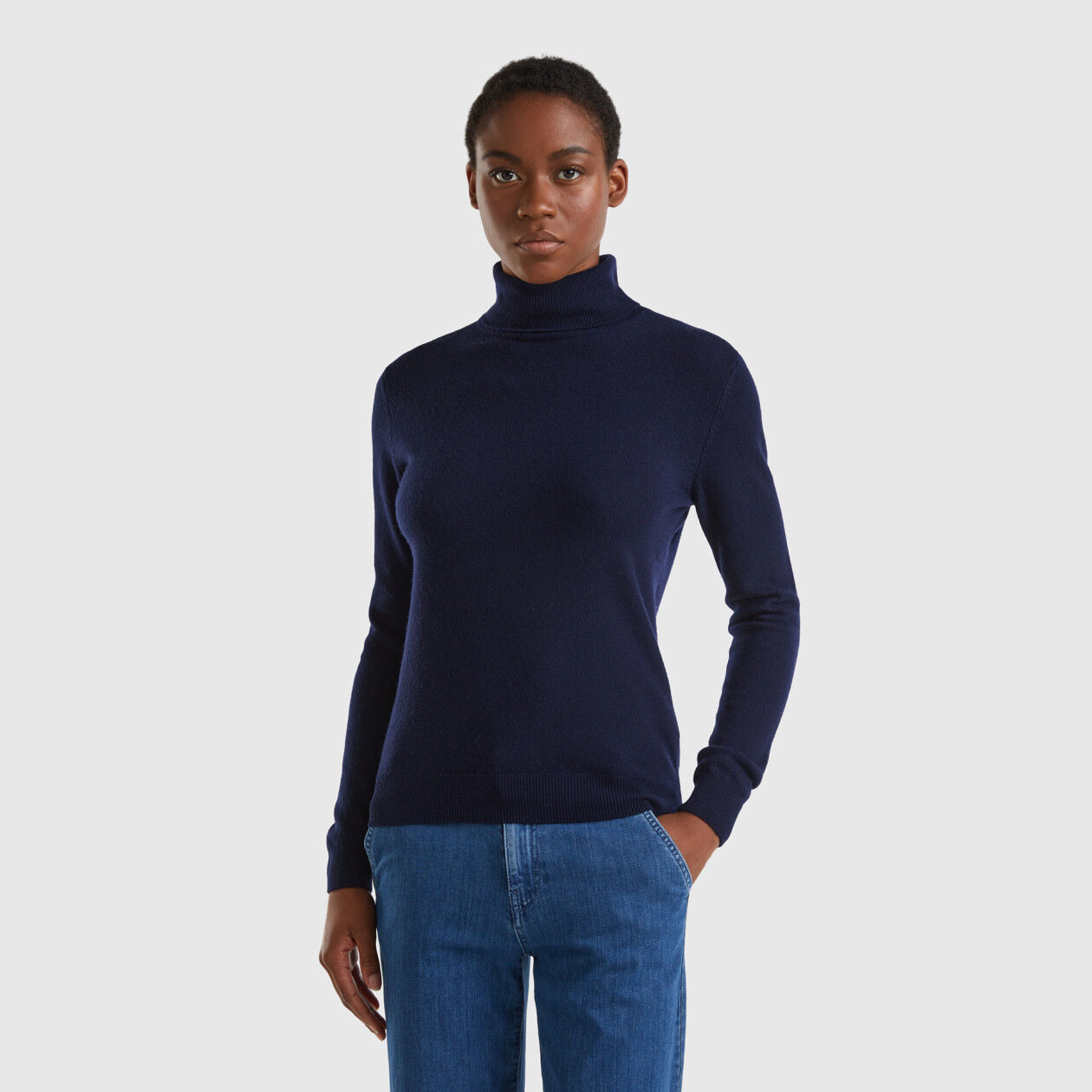 Col roulé deals bleu foncé