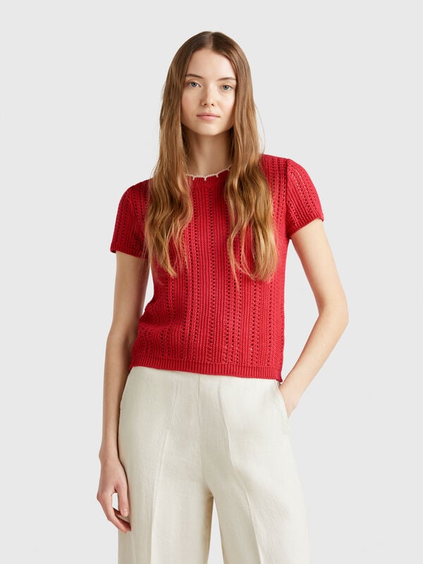 Pull pur coton perforé Femme
