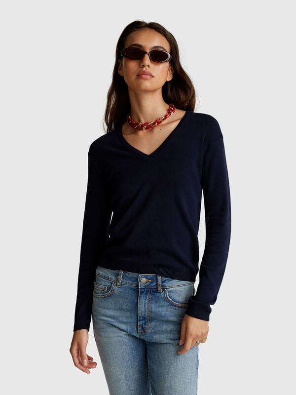 Pull col V en pur coton Femme