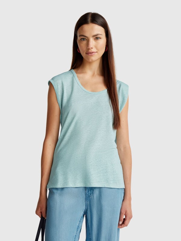 T-shirt col large en pur lin Femme