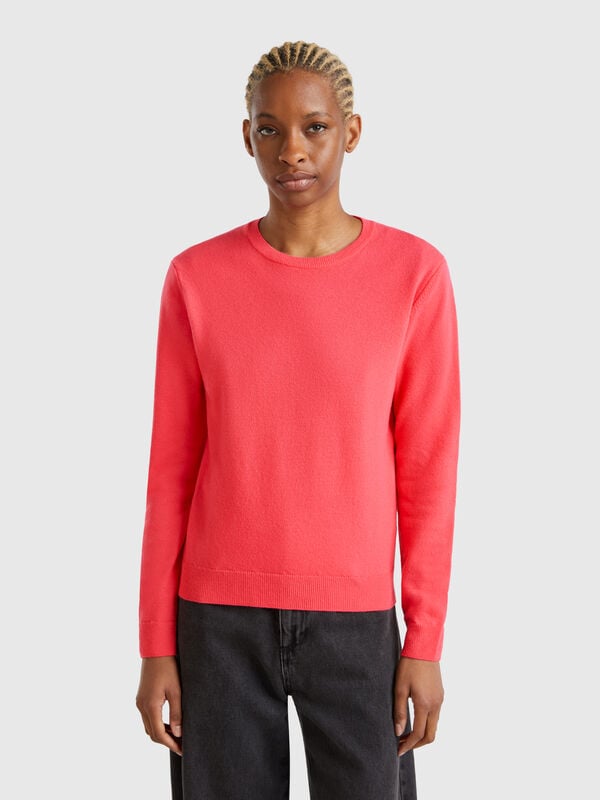 Pull cyclamen à col rond en laine mérinos Femme