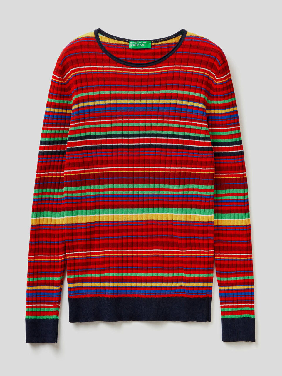 Pull 100% coton à rayures multicolores image number 1