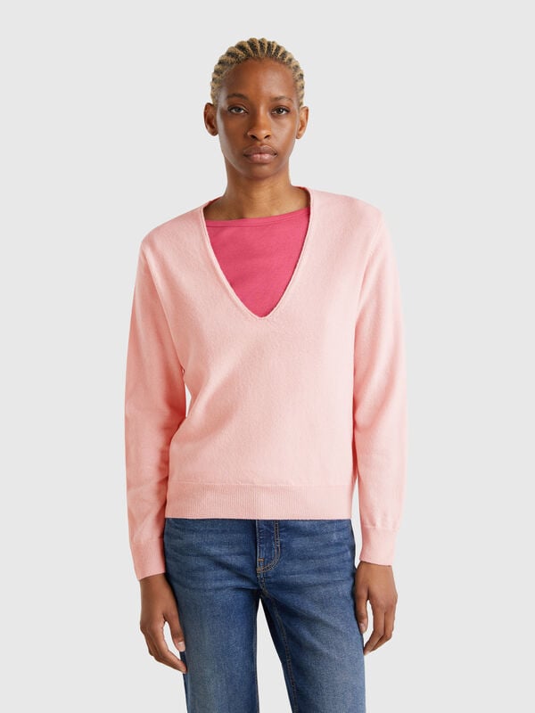 Pull à col en V en pure laine mérinos Femme