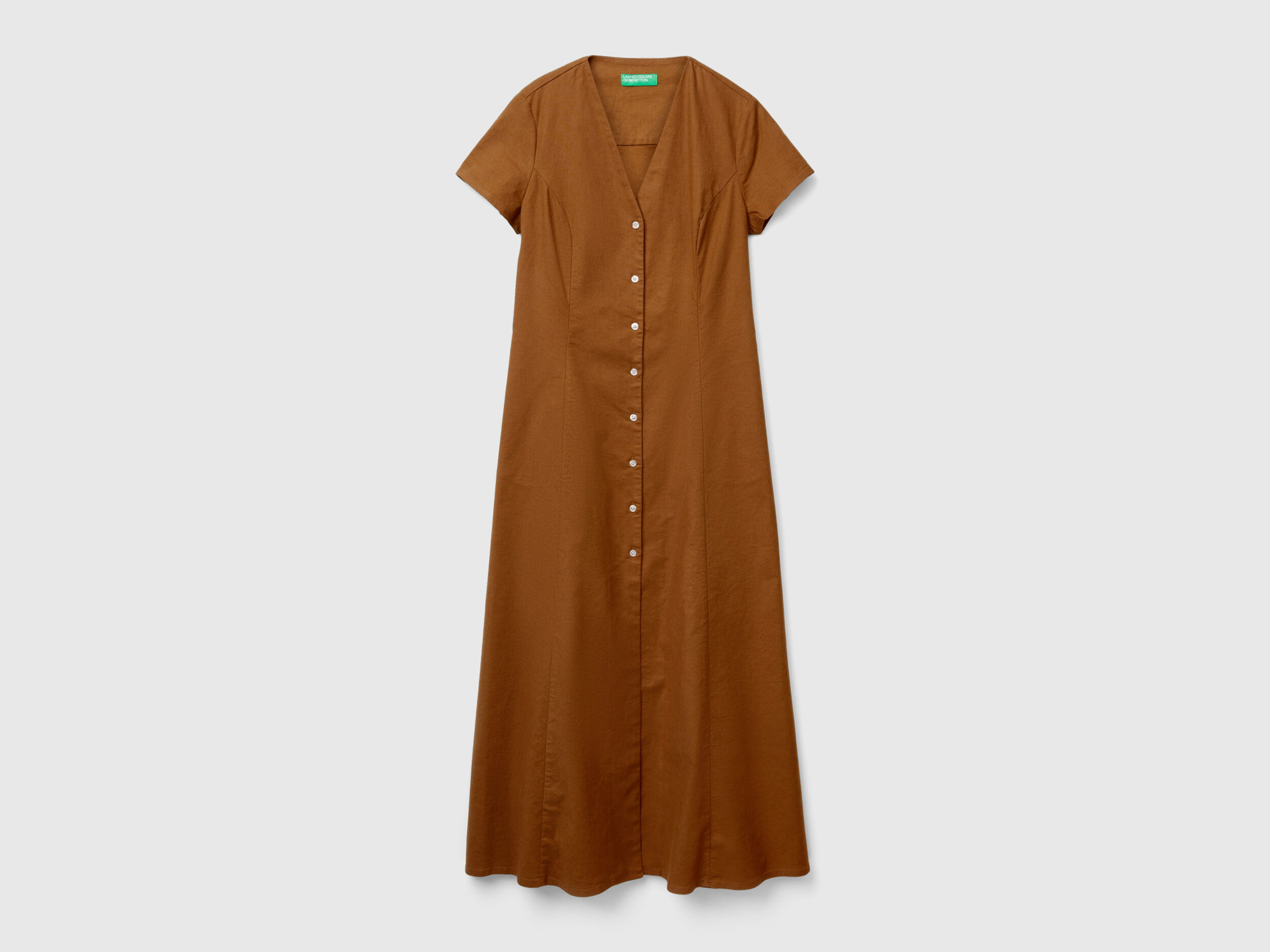 Robe en melange de lin et de coton stretch Marron Benetton