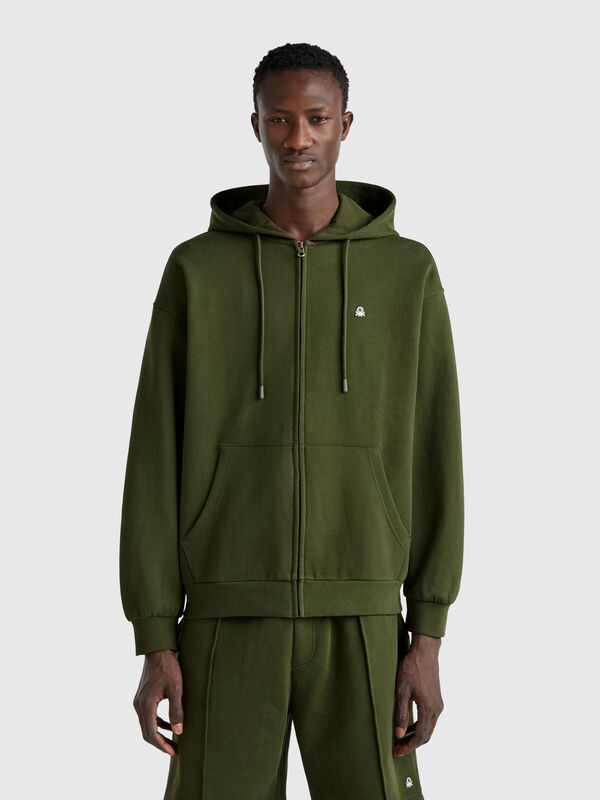 Sweat-shirt en coton avec zip et capuche Homme