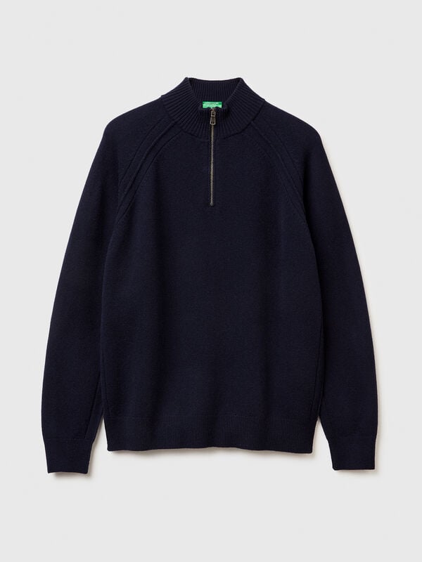 Pull zippé 100 % laine mérinos Homme