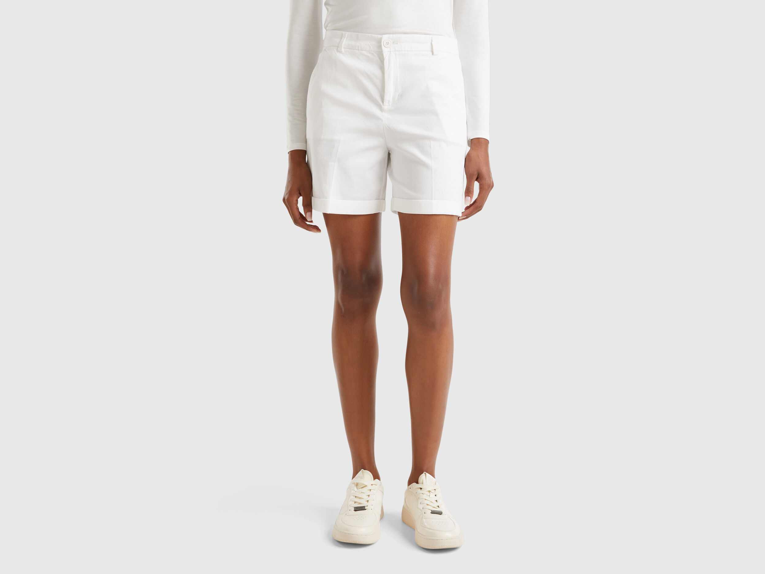 Bermuda en coton stretch Blanc Benetton