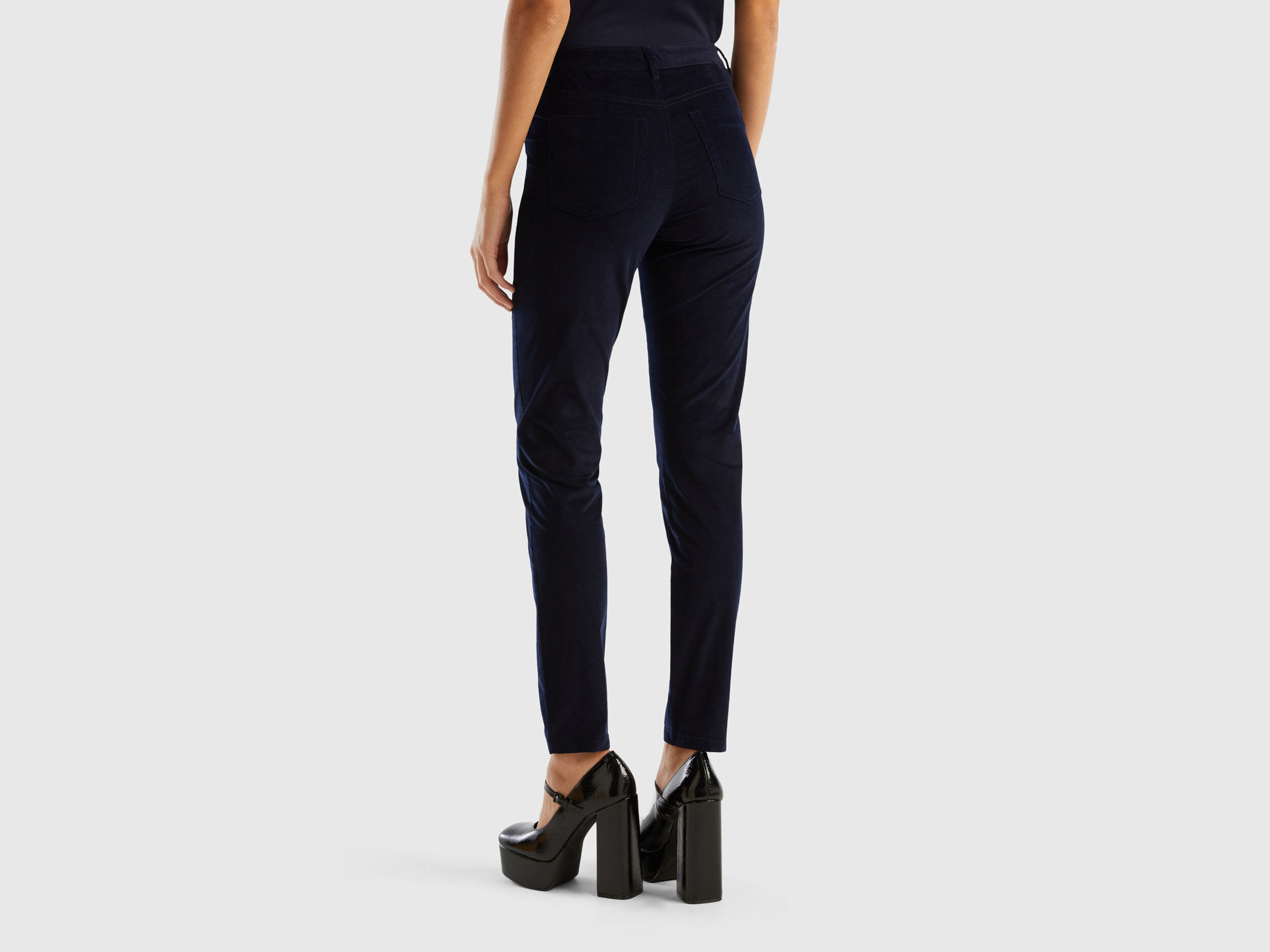 Pantalon cinq poches en velours Bleu Fonc Benetton