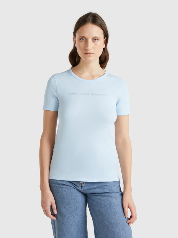 T-shirt 100 % coton à imprimé logo pailleté Femme