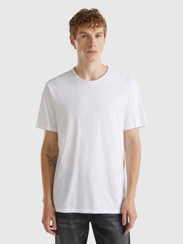 T-shirt blanc en coton flammé Homme