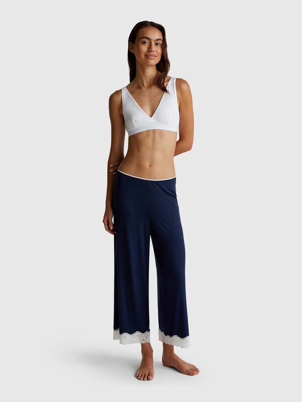 Pantalon fluide 3/4 avec dentelle Femme