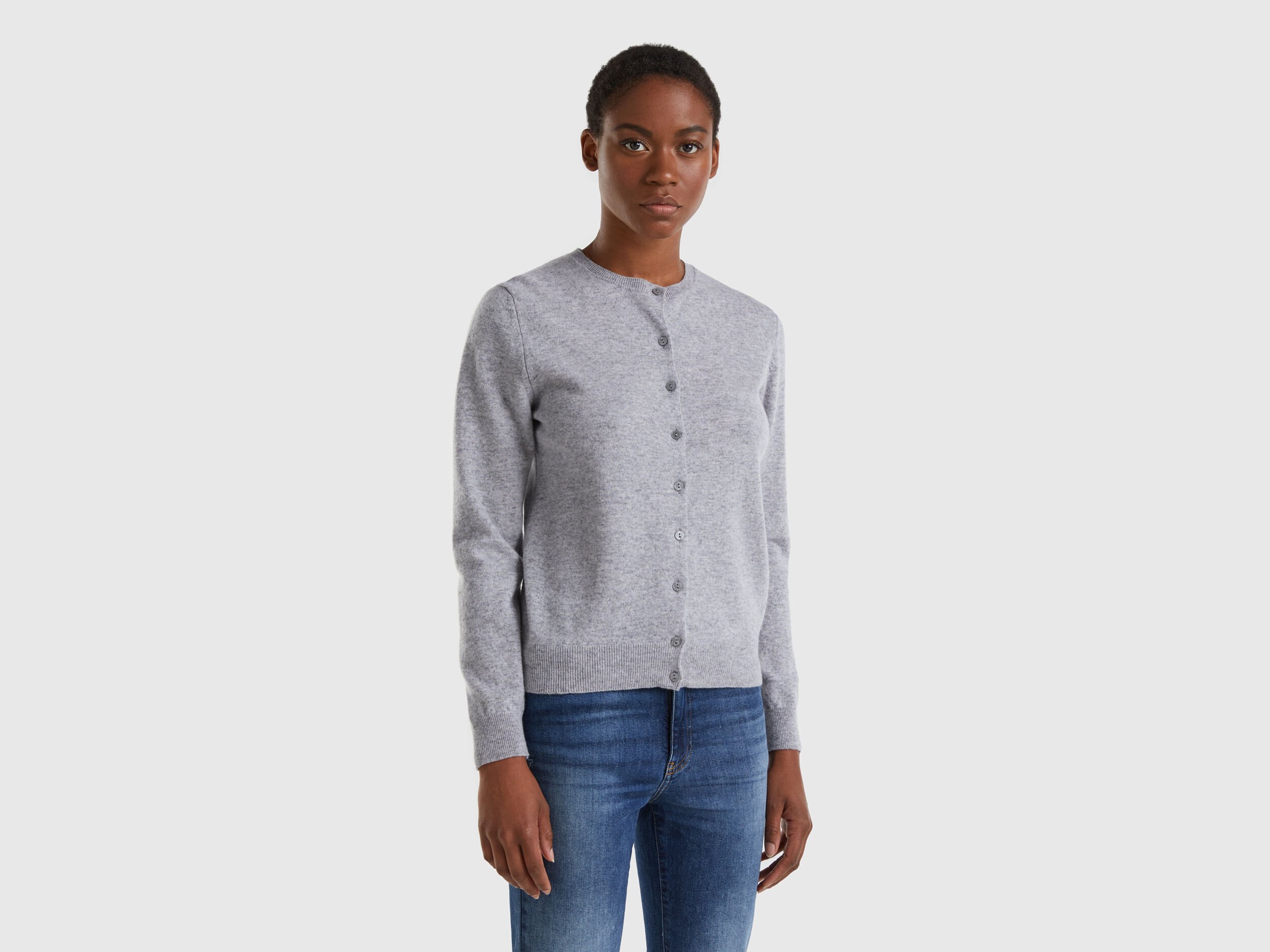 Gilet gris clair col rond en pure laine m rinos Gris Clair