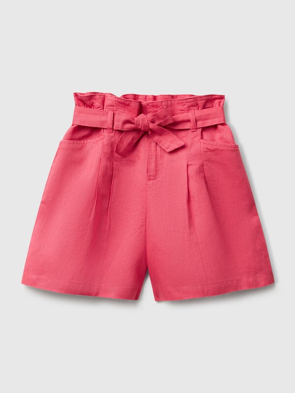 Bermuda paperbag en lin mélangé Filles
