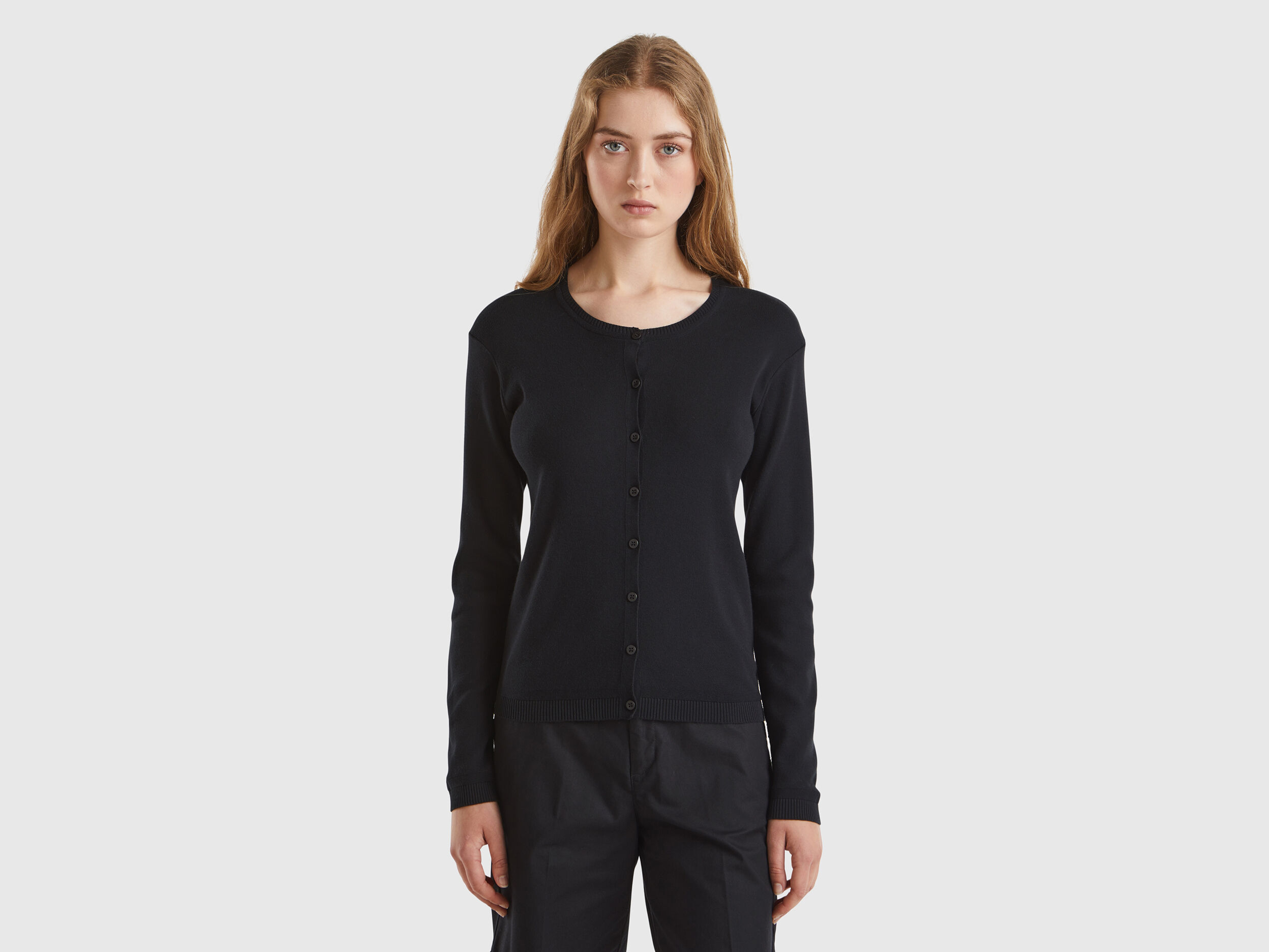 Gilet a col rond en pur coton Noir Benetton