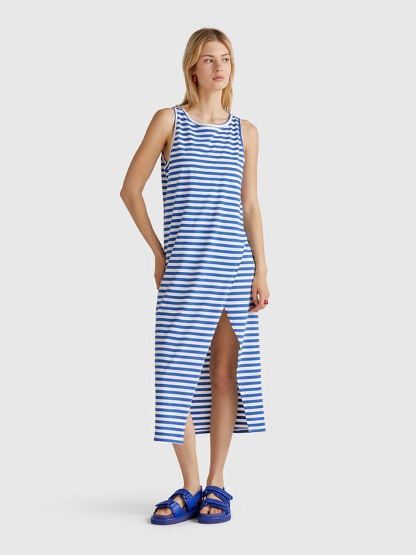 Robe rayée avec fente Femme