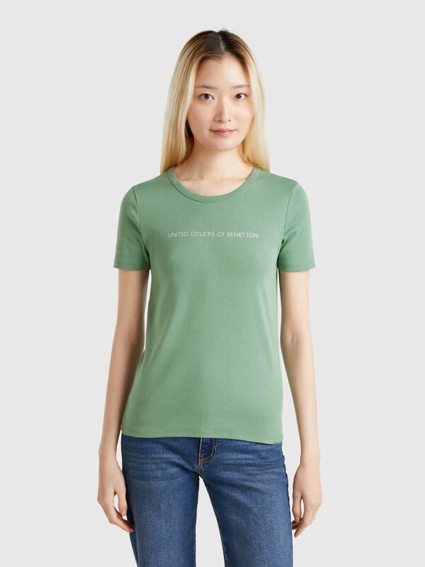 T-shirt 100 % coton à imprimé logo pailleté Femme
