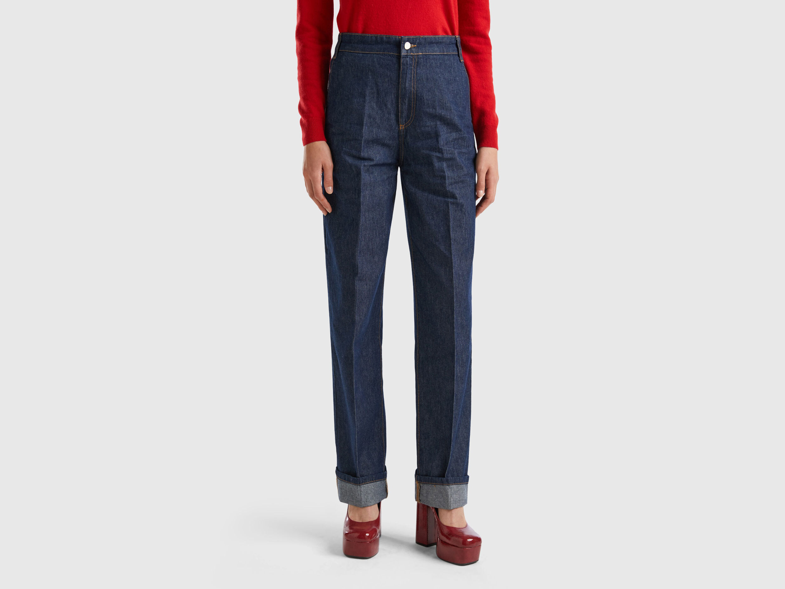 Jean droit bleu foncé femme deals