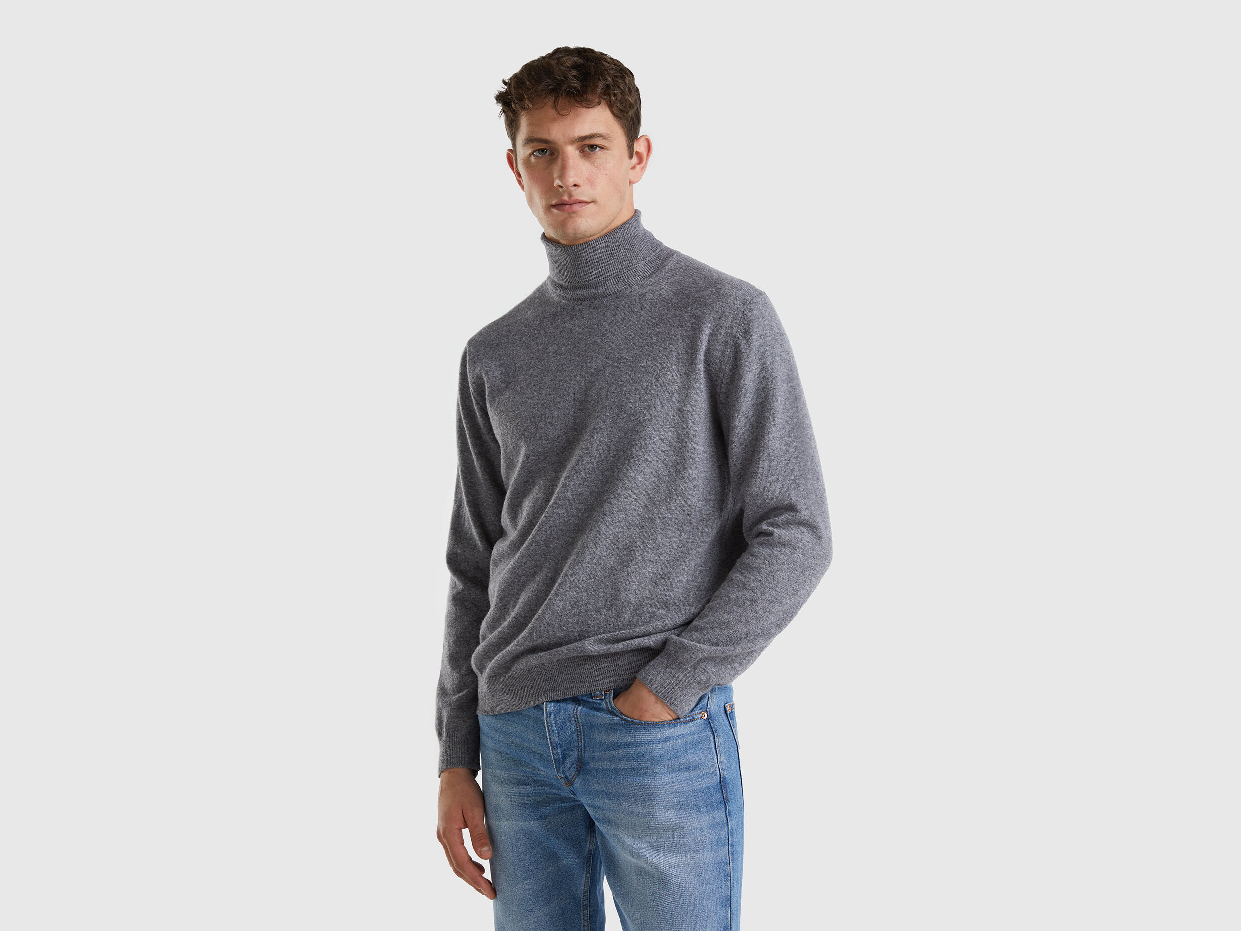 Pull col clearance roulé gris homme