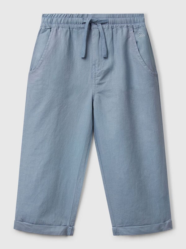 Pantalon en lin mélangé à cordon de serrage Garçon