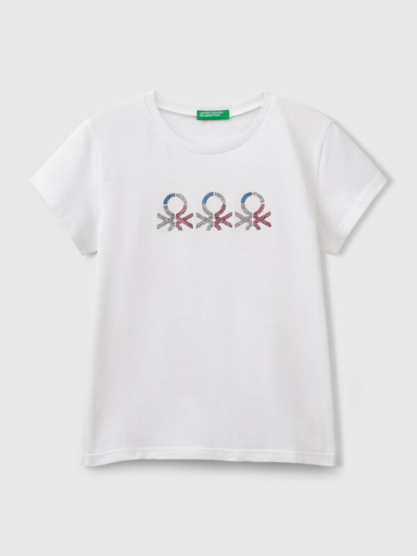 T-shirt en coton à logo pailleté Filles
