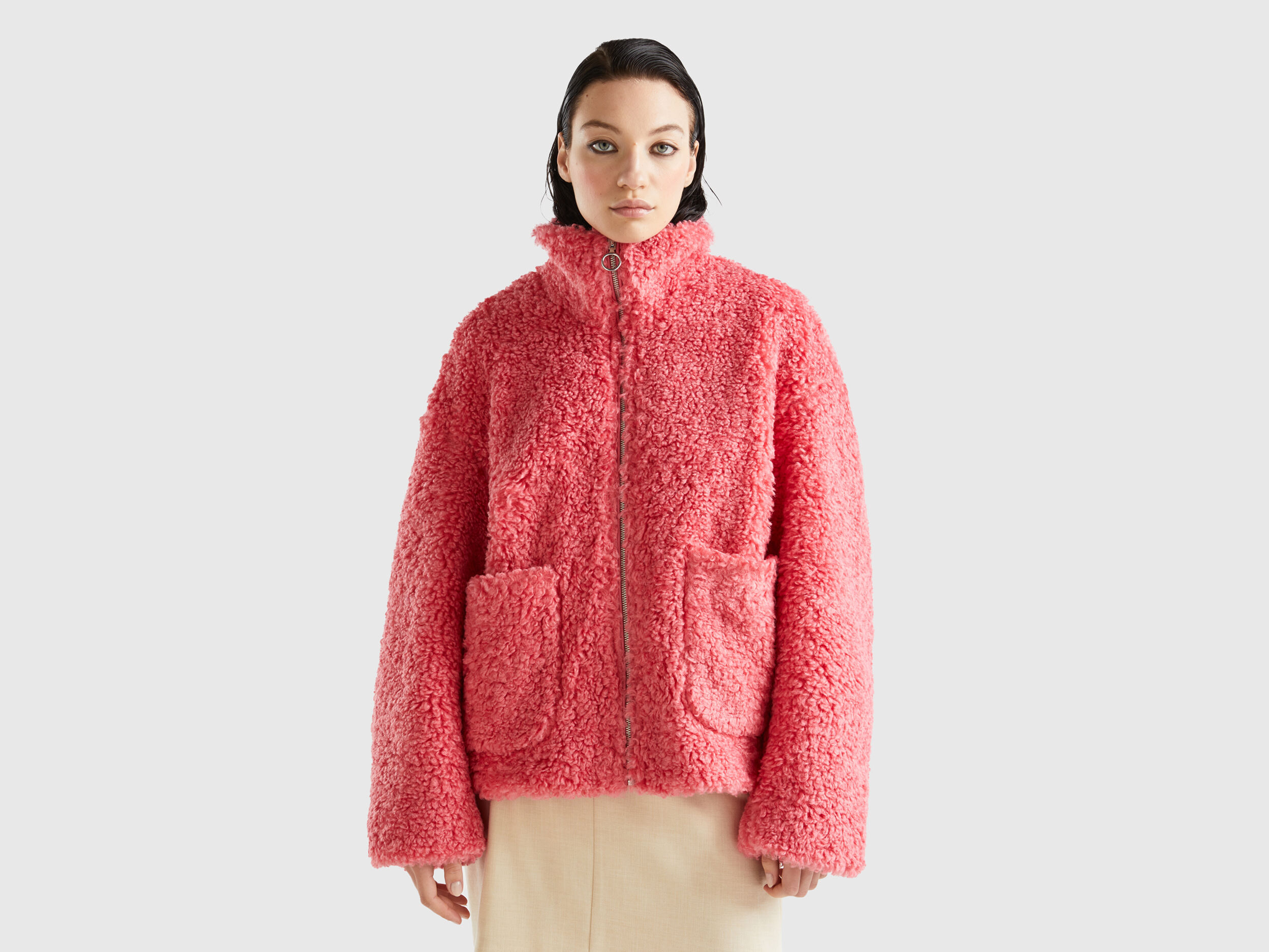 Veste en fourrure synth tique Saumon Benetton