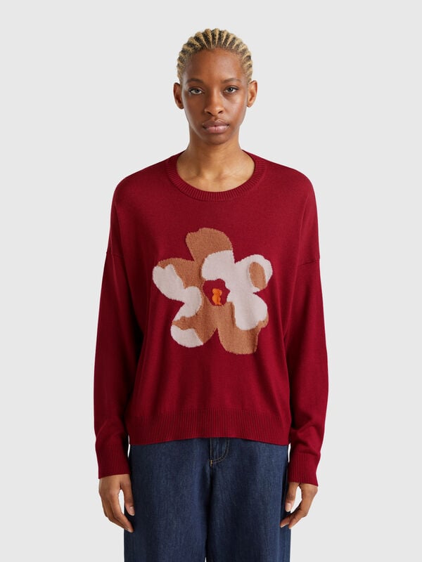 Pull avec incrustation florale Femme