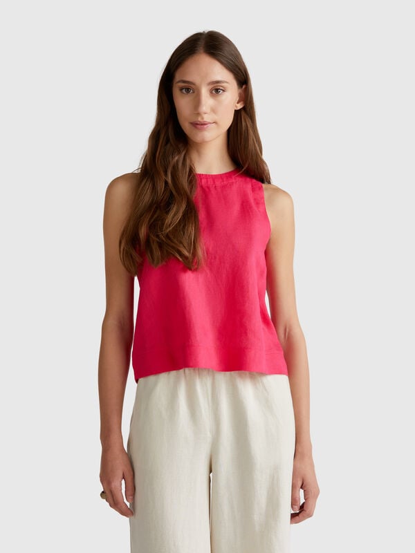 Top sans manches en pur lin Femme