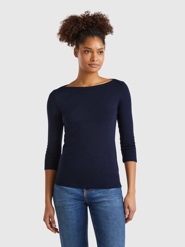 T-shirt 100 % coton à encolure bateau Femme