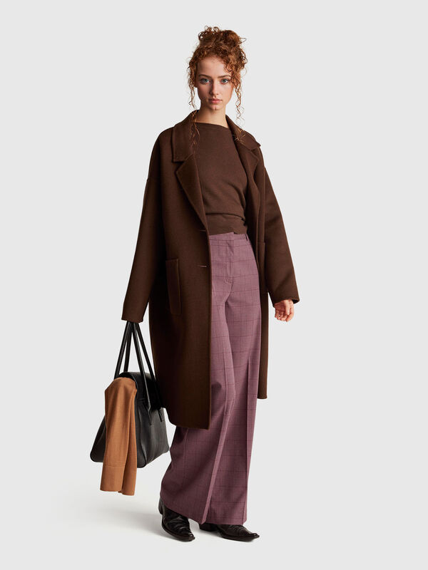 Pantalon large rose à motif pied-de-poule Femme