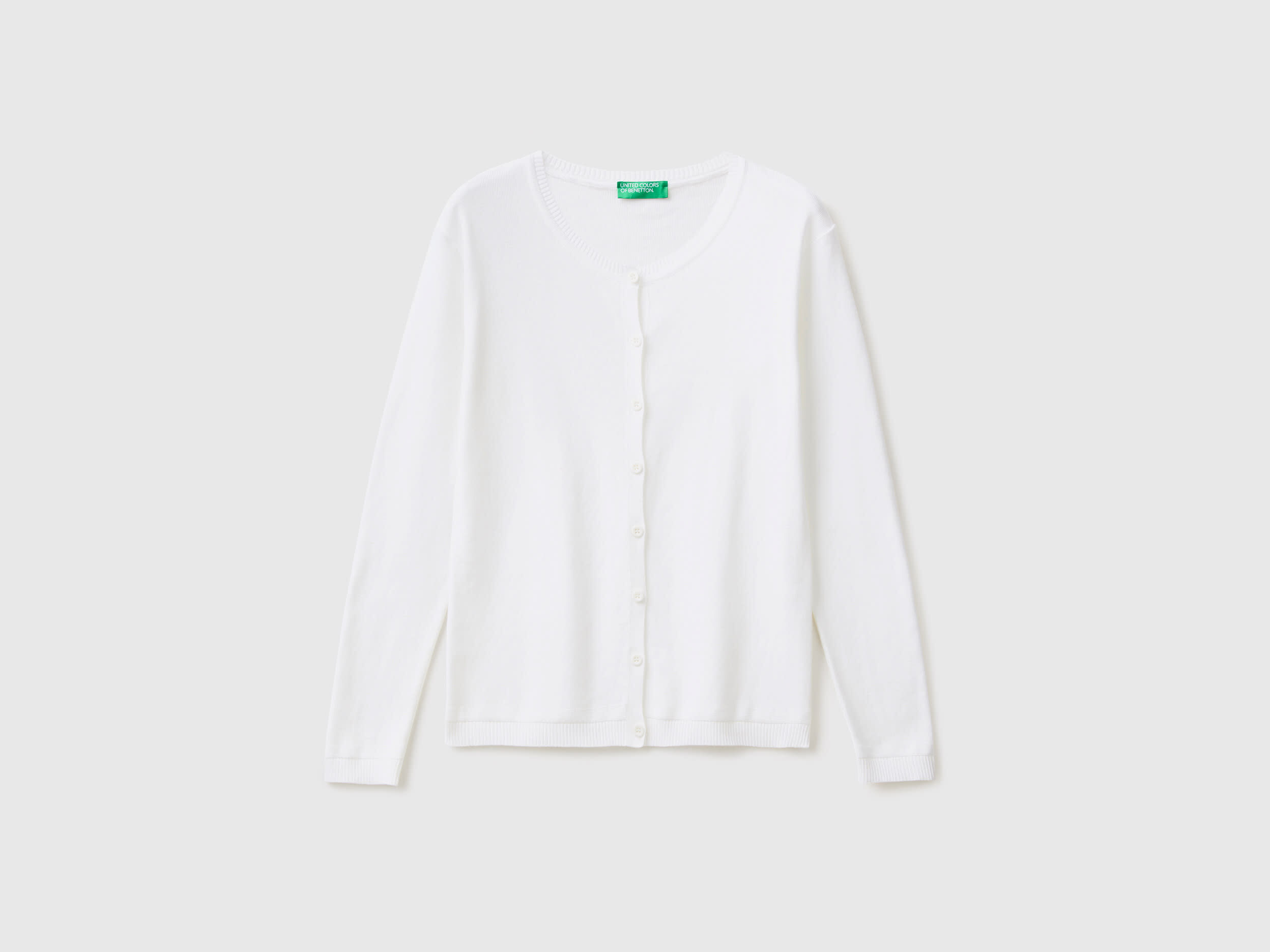Gilet a col rond en pur coton Blanc Benetton